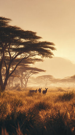 Sunrise in Serengeti National Park, Tanzania, Africaの写真素材