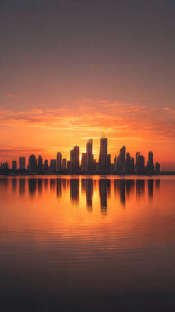 sunset in the city, view from the lake, beautiful photo digital picture