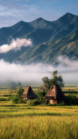 Rice field in the morning at Chiangmai, Thailandの写真素材