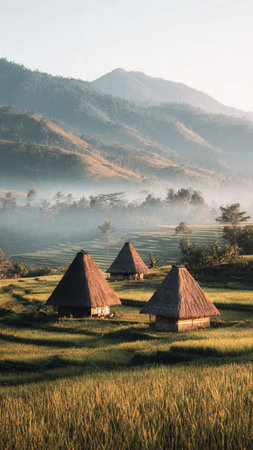 Rice field in the morning at Chiangmai, Thailandの写真素材