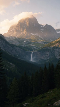Waterfall in the italian alps. Dolomites.の写真素材