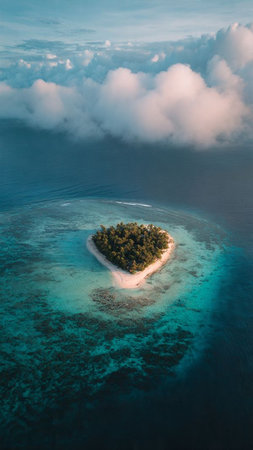 Aerial view of small island in the Indian Ocean, Maldivesの写真素材