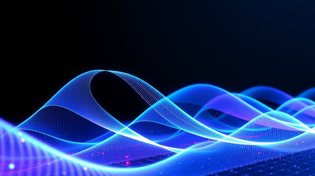abstract technology background with blue glowing lines, 3d render illustrationの写真素材