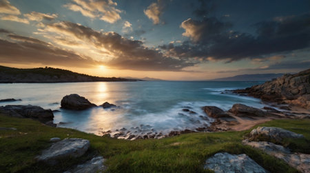 Beautiful sunset over the sea. Seascape. Panoramaの写真素材