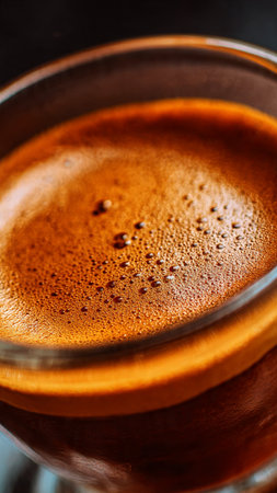 Coffee in a glass on a dark background. Close-up.の写真素材