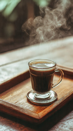 Coffee cup on wooden table in coffee shop, stock photoの写真素材