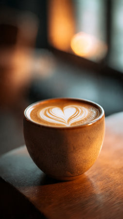 Hot latte art coffee in coffee shop - vintage effect style picturesの写真素材