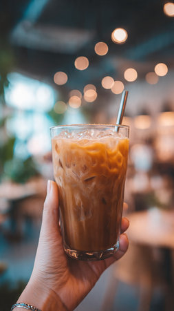 Iced coffee in coffee shop cafe - vintage effect style pictures.の写真素材