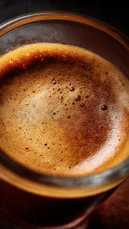 Coffee in a glass on a dark background close-up