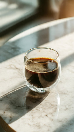 coffee in glass cuple table in cafe, stock photo