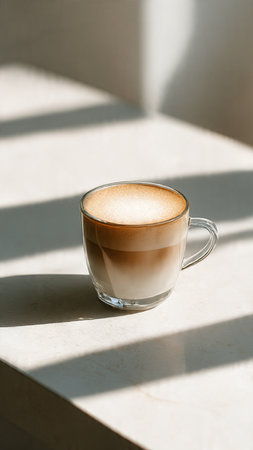 Cappuccino in a glass cup on a white background.の写真素材