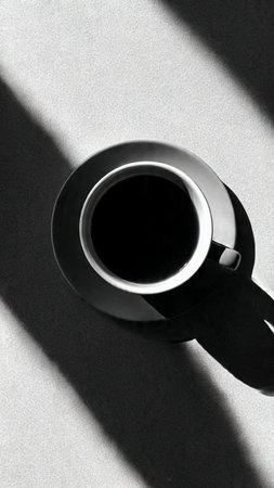 Coffee cup on the table. Black and white photo.の写真素材