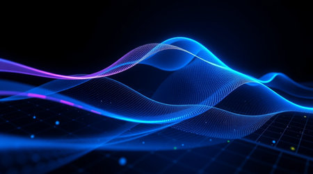 3d rendering of abstract technology background. Futuristic wave flow.の写真素材