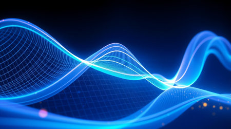 abstract blue wave lines technology background, 3d render abstract backgroundの写真素材