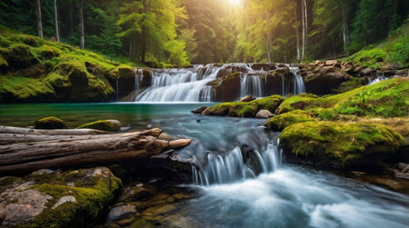 Beautiful waterfall in the forest. Beautiful landscape with a waterfall in the forest.の写真素材