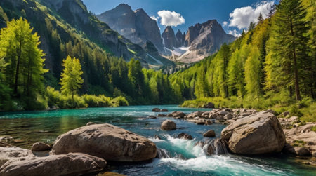 Panoramic view of the mountain riverの写真素材