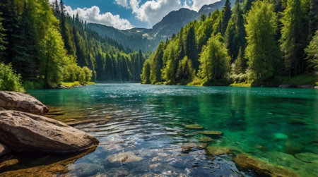 Panoramic view of a mountain river in the Alps, Austria