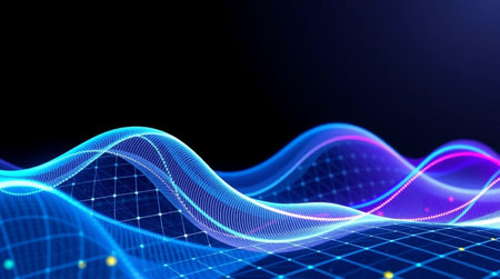 3d rendering of abstract technology digital background. Futuristic wave with glowing particles.