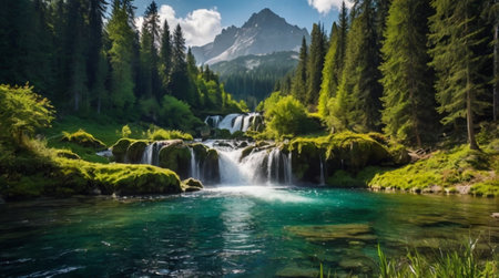 Panoramic view of the beautiful waterfallの写真素材