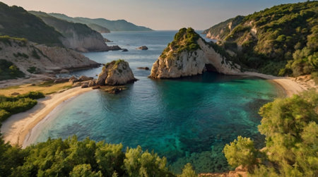 Panoramic view of beautiful beach on Zakynthos island, Greeceの写真素材