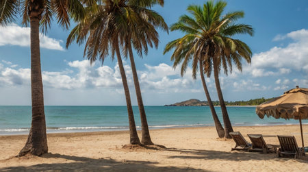Coconut palm trees on the sandy beach of the Caribbean Seaの写真素材