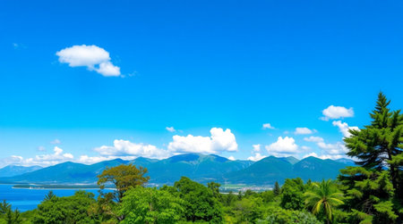 Beautiful sea view with blue sky and clouds in summer season.の写真素材