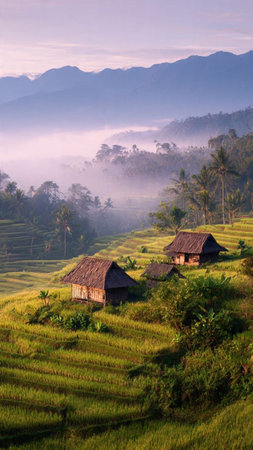 Terraced rice fields in Bali, Indonesia. Bali is a popular tourist destination in Asia.の写真素材