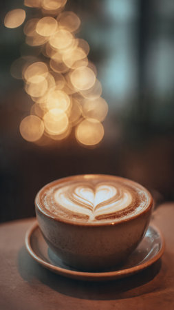 Coffee cup in coffee shop with bokeh background.の写真素材