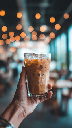 Iced coffee in glass in coffee shop - vintage effect style picturesの写真素材