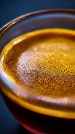 coffee in a glass cup on a dark background close-up