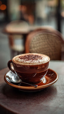 Cappuccino coffee on the table in coffee shop, stock photoの写真素材