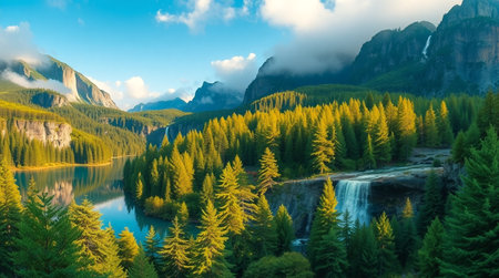 Beautiful autumn landscape with mountain lake in the mountains.の写真素材