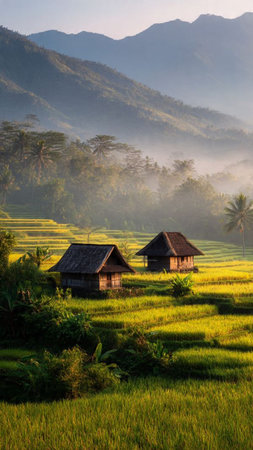 Rice terraces in Indonesia. Rice fields in Asia.の写真素材