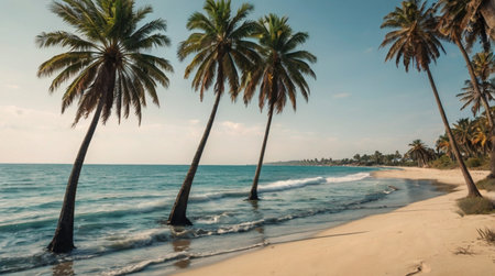 Palm trees on a tropical beach in Sri Lanka. Panoramaの写真素材