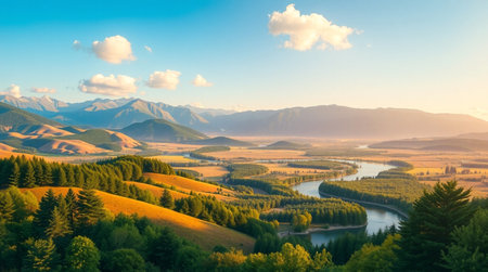 Beautiful summer landscape with mountain lake and forest in the morning.