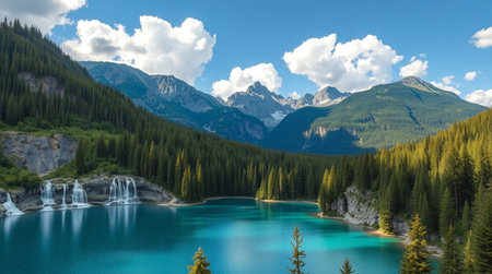 Beautiful turquoise lake in the mountains. Panoramic view.