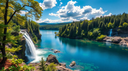 Panoramic view of the beautiful Plitvice Lakes National Park in Croatiaの写真素材