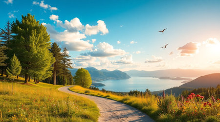 Beautiful summer landscape of a lake in Siberia, Russiaの写真素材