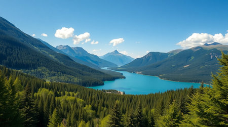 Lake Louise, Banff National Park, Alberta, Canada. Panoramic view of the lake.の写真素材