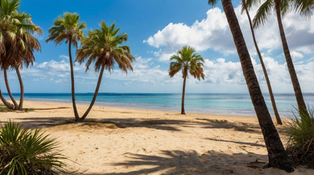 Palm trees on a tropical beach in Costa Rica, Central Americaの写真素材