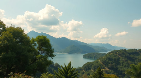 Landscape view of lake and mountains