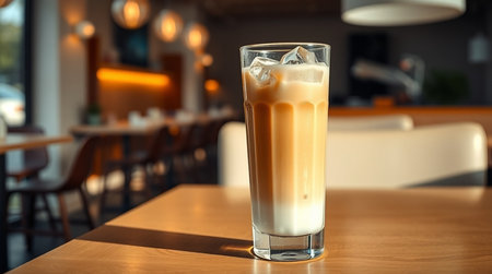 Iced coffee in a glass on the table in a cafe.の写真素材