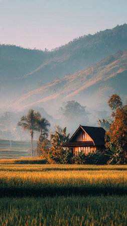 Rice field in the morning, Chiang Mai, Thailand.の写真素材
