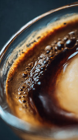 coffee in a glass on a black background, close-upの写真素材