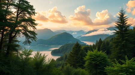 Sunset on Lake Bled, Slovenia, Europe. Beautiful summer landscape.の写真素材