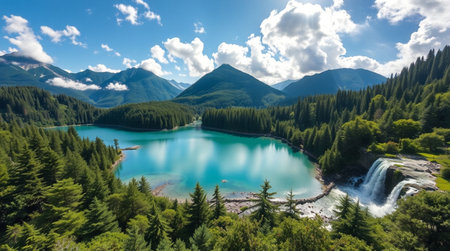 Beautiful view of the turquoise lake in the mountains.の写真素材