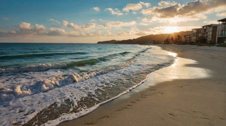 Sunset on the beach of the Mediterranean Sea, Crete, Greeceの写真素材