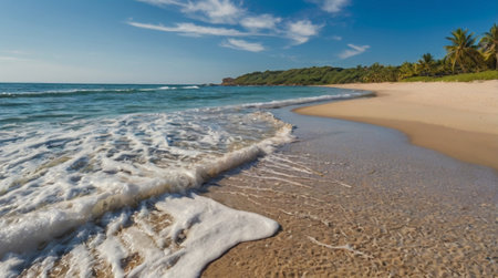 Beautiful panoramic view of the tropical beach in Sri Lankaの写真素材