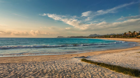 Panoramic view of the beach and the sea at sunset.の写真素材