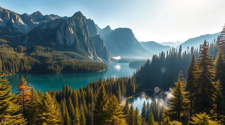 Panoramic view of Lake Misurina in the Dolomites, Italyの写真素材